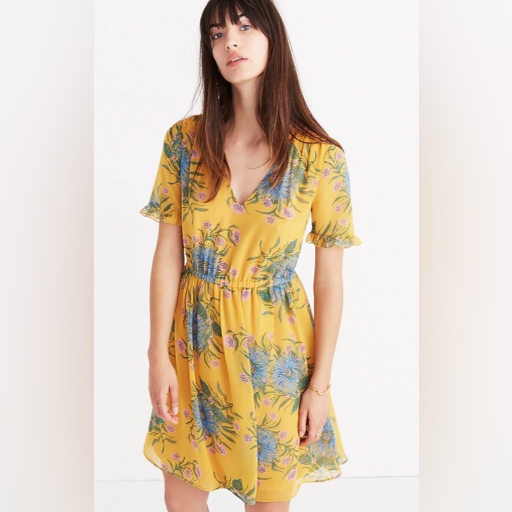 Madewell Sweetgrass Ruffle-Sleeve Dress in Painted Blooms